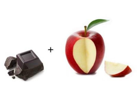 Táo + sô-cô-la đen: chất favonoid quercetin trong vỏ táo có tác dụng chống viêm, cacao trong socola đen giàu catechin, chất chống oxy hóa và ngăn ngừa xơ vỡ động mạch. Kết hợp sô-co-la đen và táo có thể làm tan máu đông, cải thiện sức khỏe tim mạch.